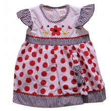 Ensemble robe à pois avec liseré et bandeau pour bébé fille