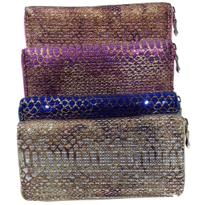 Portefeuille serpent en premier cuir garni de sequins