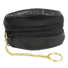 Portefeuille zippé en cuir avec une chaînette dorée