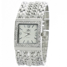 Montre femme avec cadran carré et lunette incrusté de strass