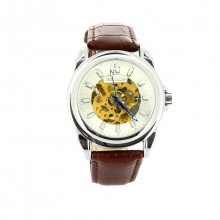 Montre automatique pour homme avec cadran rond doré transparent