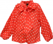 Chemise à pois pour fille avec nœud et volants sur le col