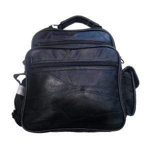 Sacoche noire en cuir avec poche côtée