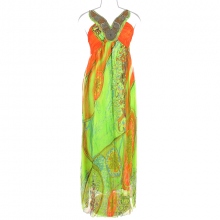 Robe de soirée imprimée fantaisie avec col V orné de perles