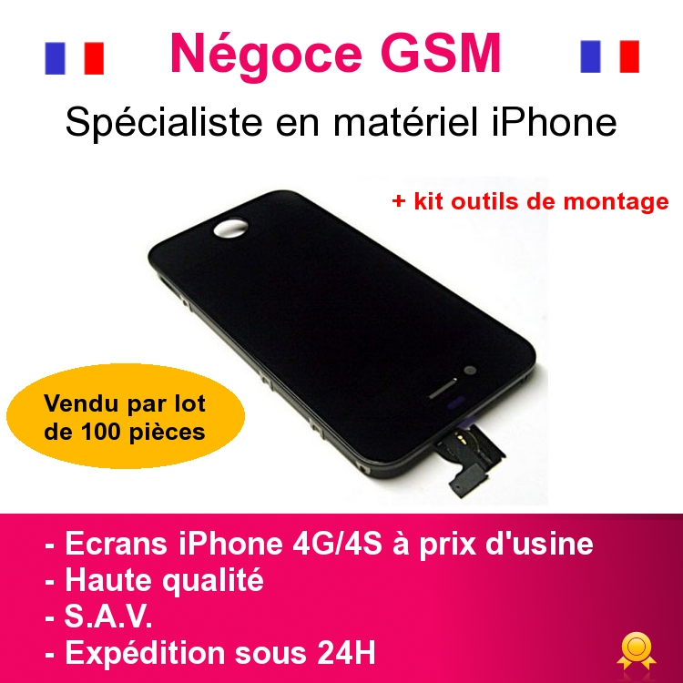 VITRE TACTILE IPHONE 4G/4S (N ou B) + ECRAN LCD SUR CHASSIS + OUTILS 
