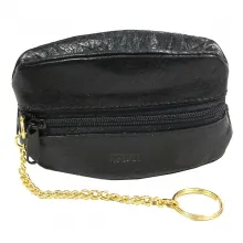 Portefeuille zippé en cuir avec une chaînette dorée