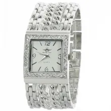 Montre femme avec cadran carré et lunette incrusté de strass