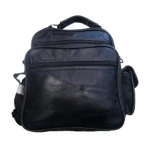 Sacoche noire en cuir avec poche côtée