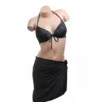 Maillot de bain femme trois pièces uni avec fronces