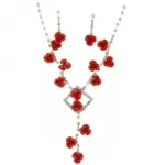 Parure ornée de strass avec pendentif roses 
