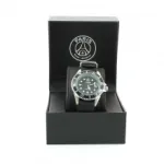 Montre-bracelet noire Paris Saint-Germain avec graduation et bracelet en tissu