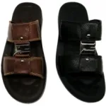 Sandales en cuir pour homme avec brides ornées de métal argenté
