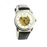 Montre automatique pour homme avec cadran rond doré transparent