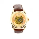 Montre automatique pour homme avec cadran rond doré transparent
