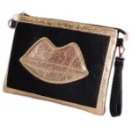 Sac à main motif lèvre doré