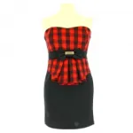 Robe bustier femme avec haut à carreau et ceinture nœud