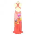 Robe longue imprimée fantaisie avec empiècement en voile